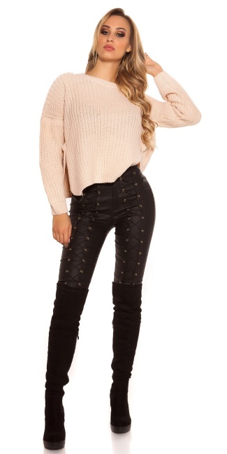 Trendy knit sweater with side- Button Antiquepink
